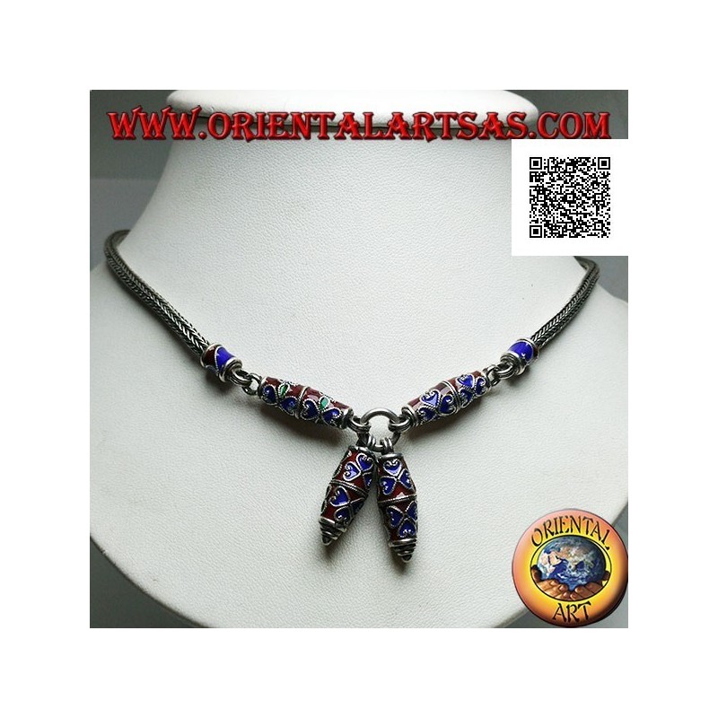 Collier en argent 925 ‰ avec inserts en émail cloisonné