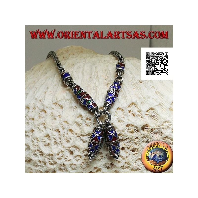Collier en argent 925 ‰ avec inserts en émail cloisonné
