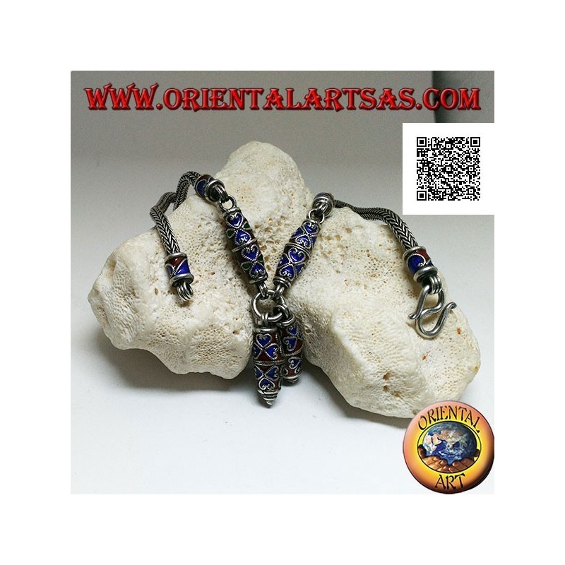 Collana in argento 925 ‰ con inserti smaltati a fiamma in lavorazione cloisonné