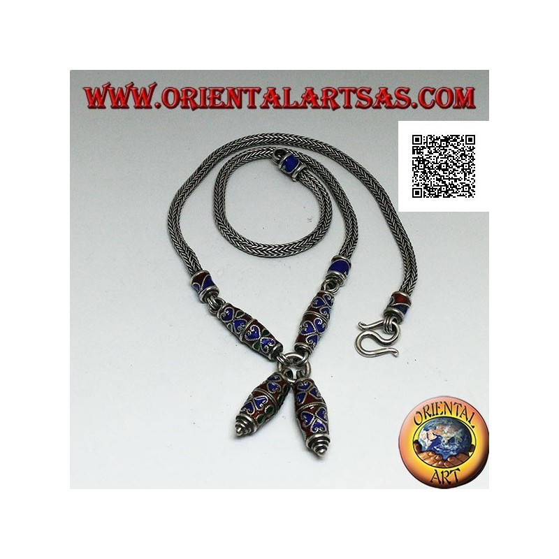 Collier en argent 925 ‰ avec inserts en émail cloisonné