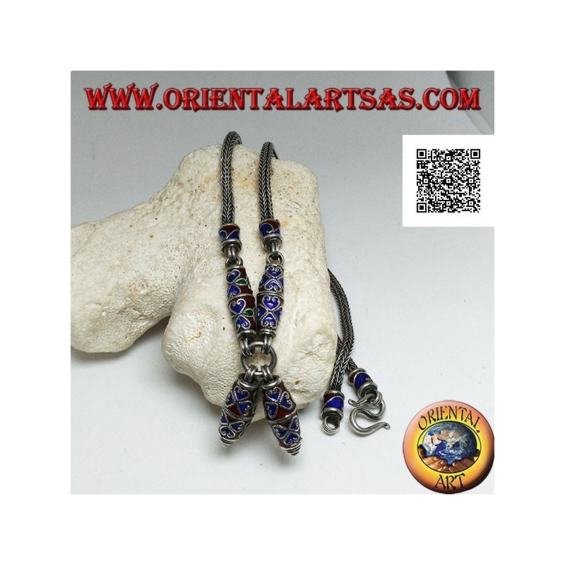 Collana in argento 925 ‰ con inserti smaltati a fiamma in lavorazione cloisonné