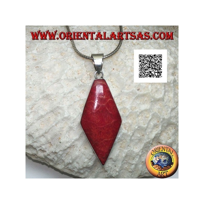 Silver pendant with rhomboidal red coral (coral) on a smooth setting