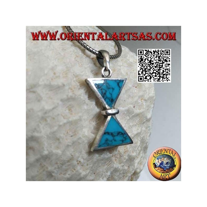 Silver pendant with two triangular turquoise placed mirrored