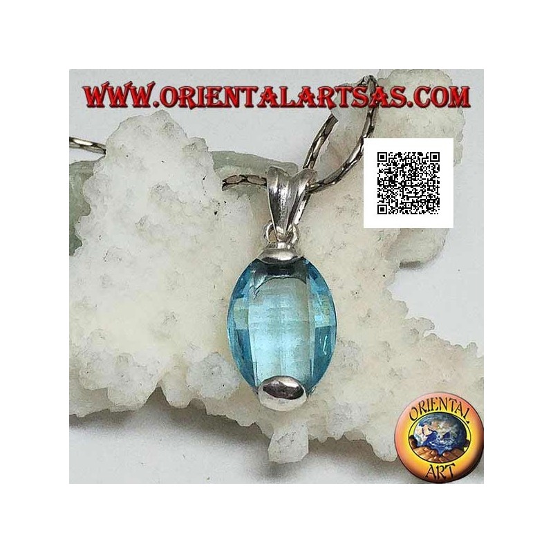 Silberanhänger mit ovalem facettiertem Blautopas oben und unten
