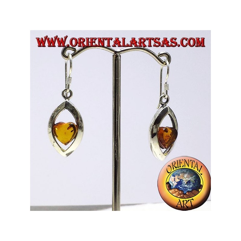 orecchini in argento con ambra cuore