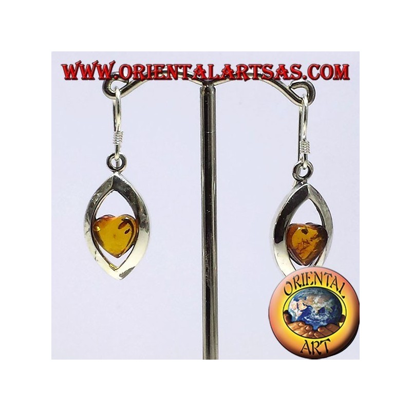 orecchini in argento con ambra cuore