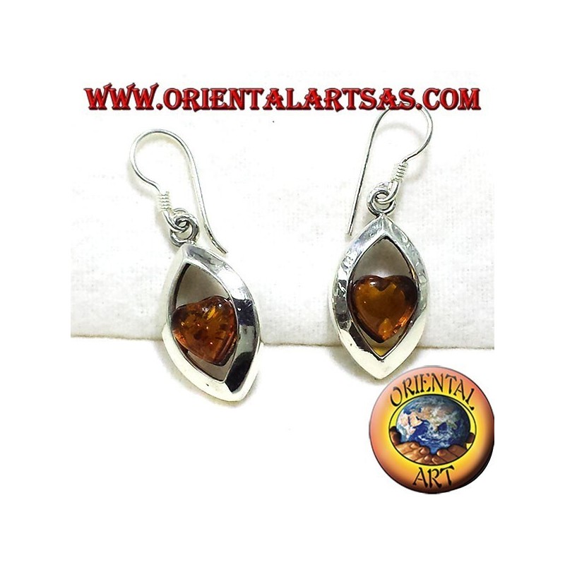 Pendientes de plata con el corazón de color ámbar