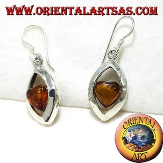 Silver earrings with amber heart