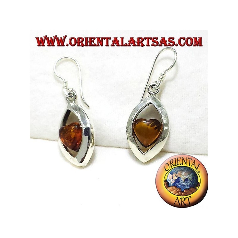 orecchini in argento con ambra cuore
