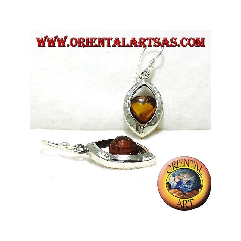 orecchini in argento con ambra cuore