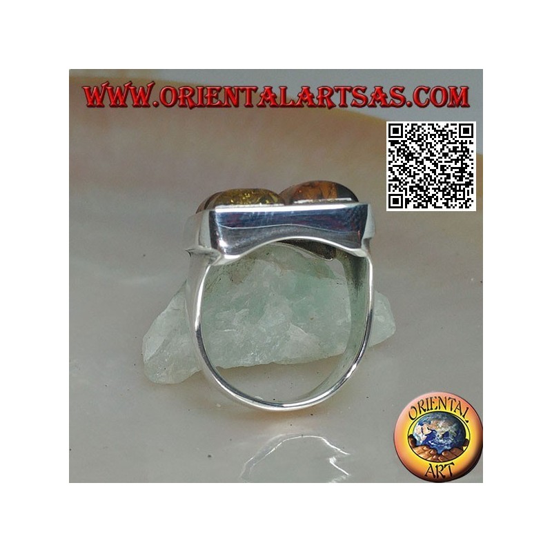 Anello in argento rettangolare con tre ambre rettangolari a puzzle