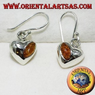 argent boucles d'oreilles coeur avec ambre