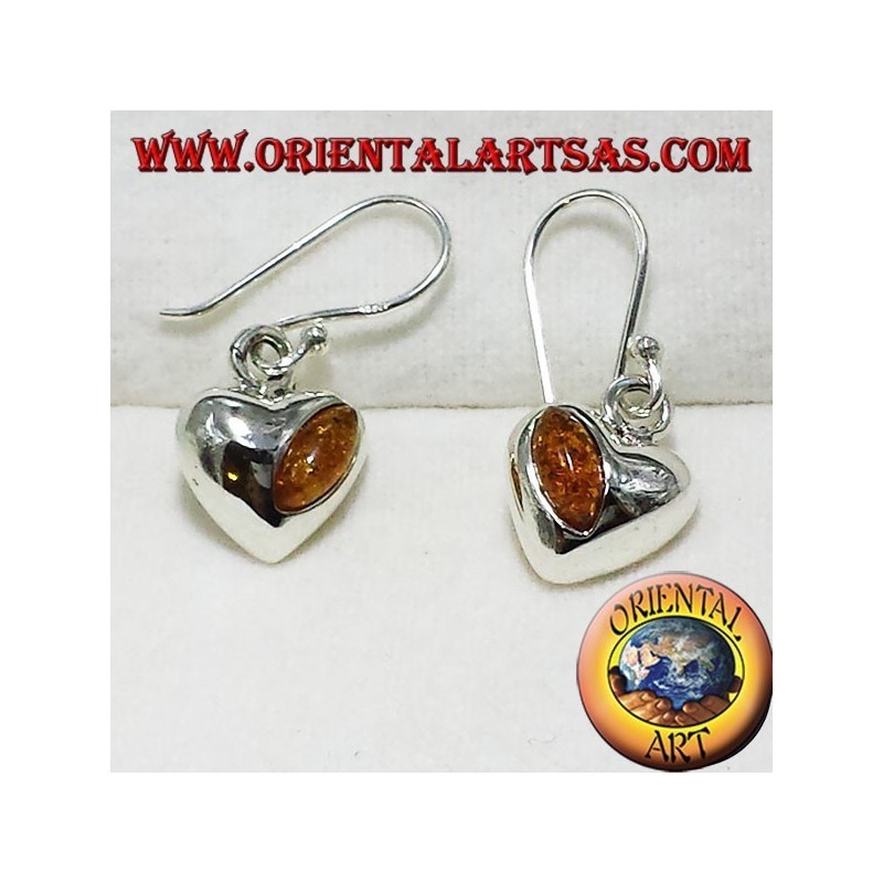 silver heart earrings with amber