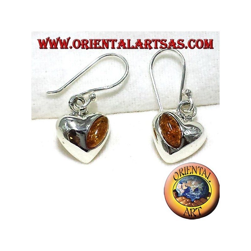 silver heart earrings with amber
