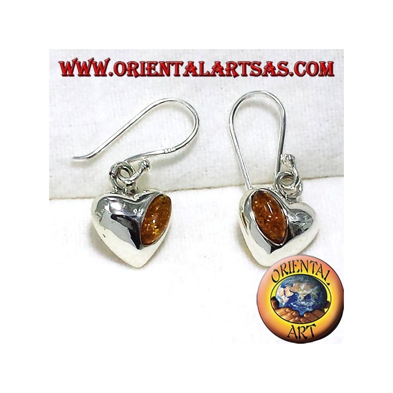 argent boucles d'oreilles coeur avec ambre
