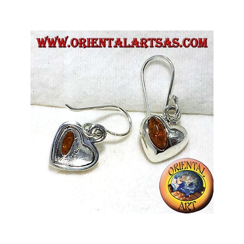 orecchini in argento cuore con ambra