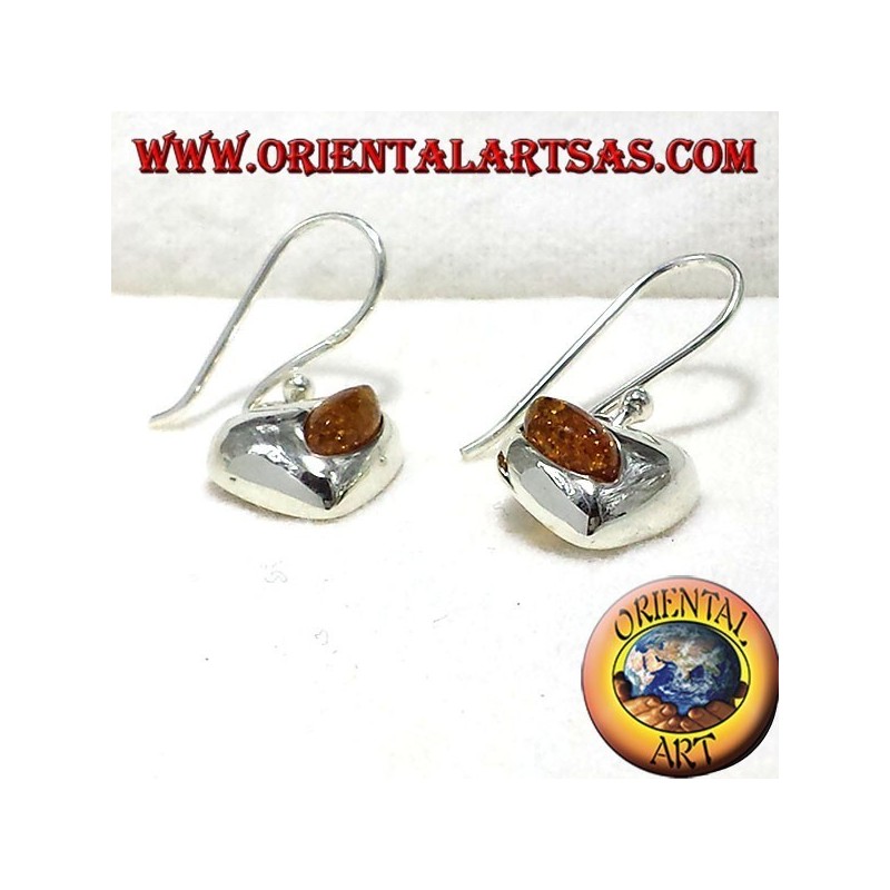 orecchini in argento cuore con ambra