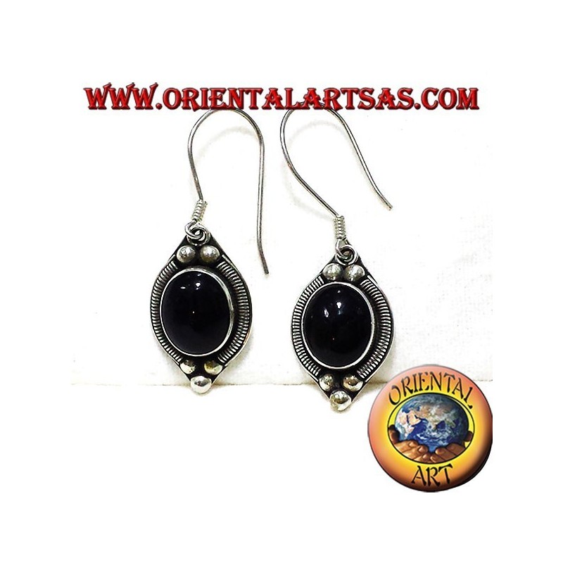 Silberohrring mit Onyx Bali