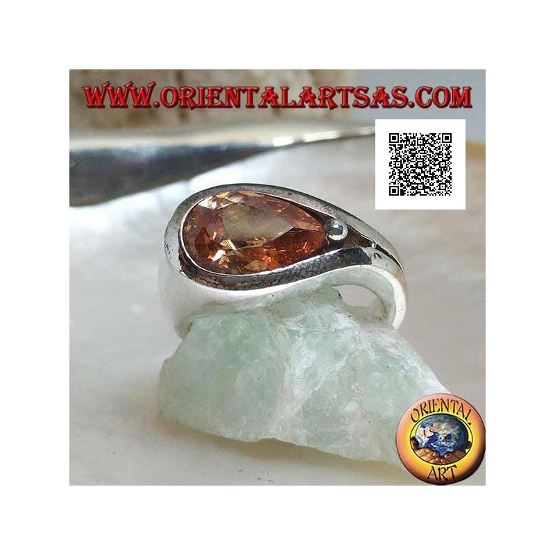 Rhodinierter Silberring mit Cross-Drop-Champagner-Zirkon auf glatter Fassung