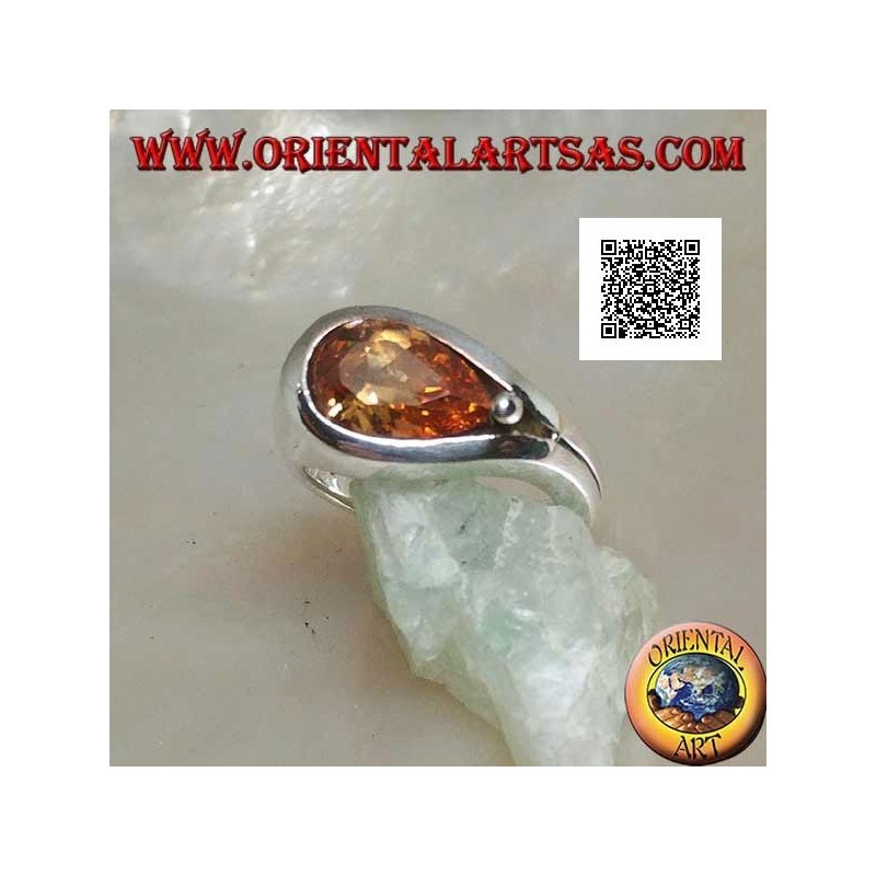 Rhodinierter Silberring mit Cross-Drop-Champagner-Zirkon auf glatter Fassung