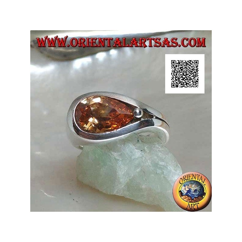 Rhodinierter Silberring mit Cross-Drop-Champagner-Zirkon auf glatter Fassung