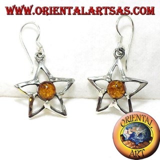 silver star earrings with amber