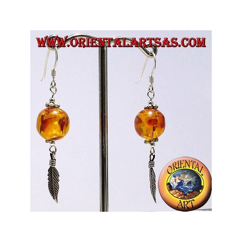 boucles d'oreille en argent avec ambre plume