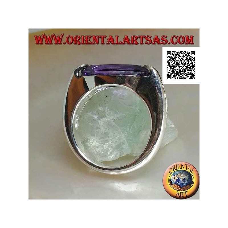 Anello in argento rodiato con zircone ametista ovale stretto sfaccettato agganciato lateralmente