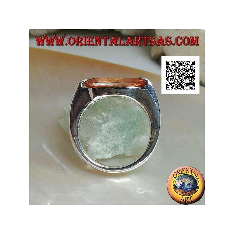 Rhodium silver ring with narrow oval faceted champagne zircon hooked on the side