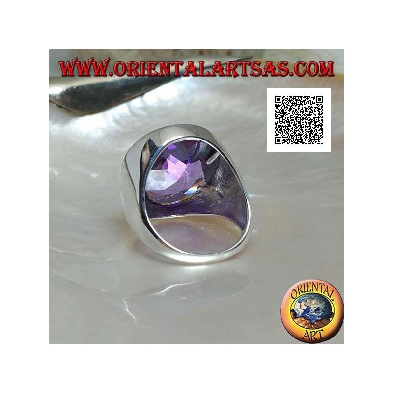Rhodinierter Silberring mit facettiertem, amethystfarbenem Zirkon und rundem Schnitt