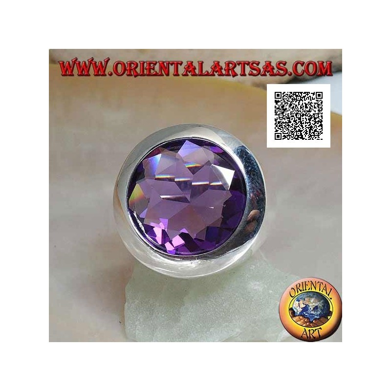Rhodinierter Silberring mit facettiertem, amethystfarbenem Zirkon und rundem Schnitt