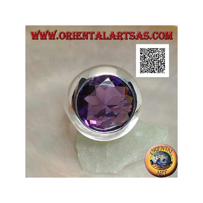 Rhodinierter Silberring mit facettiertem, amethystfarbenem Zirkon und rundem Schnitt