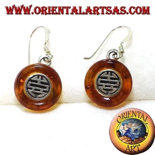 pendientes de plata con disco en ámbar