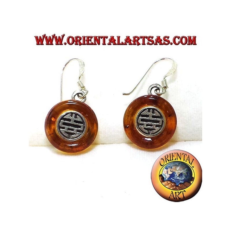 silver earrings with diskette in Amber