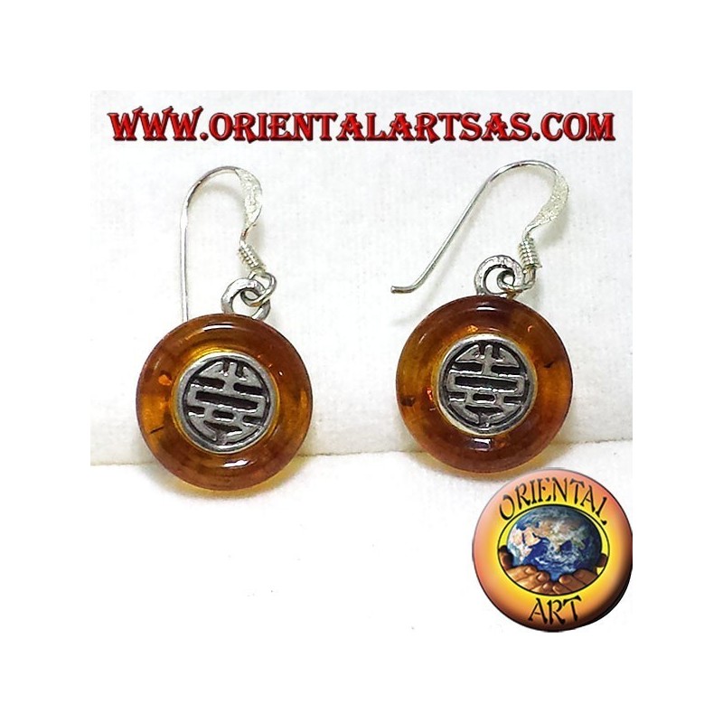 silver earrings with diskette in Amber