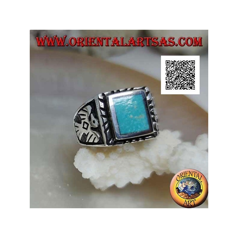 Anello Argento 925 con Turchese Arizona e Aquila | Native