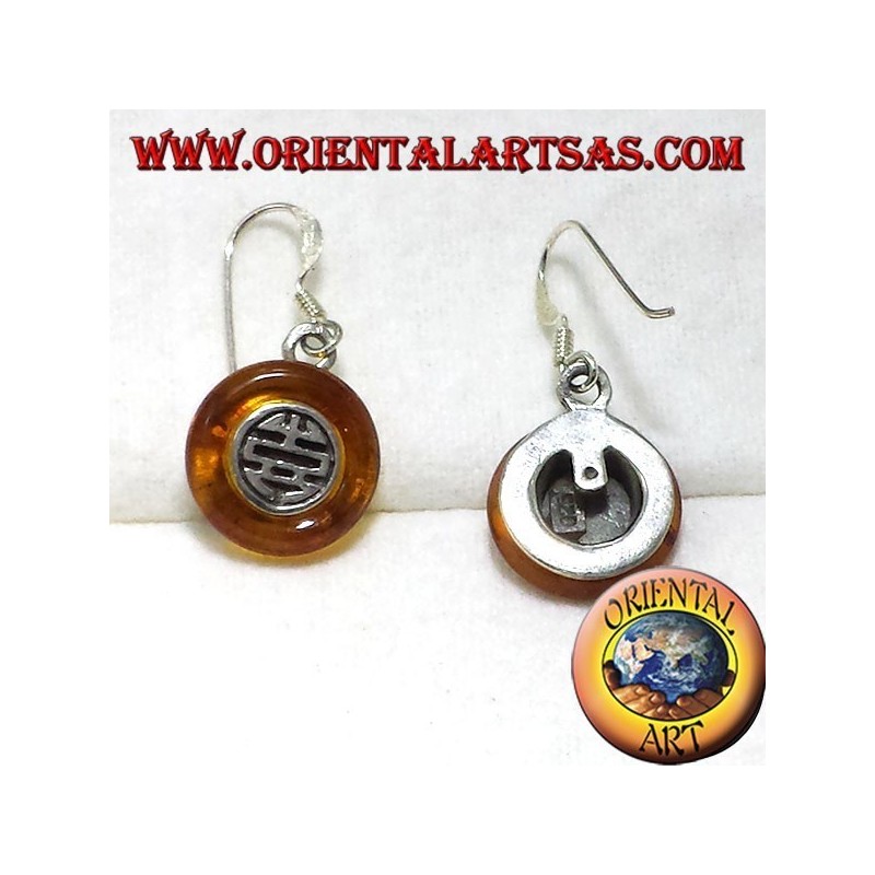 silver earrings with diskette in Amber