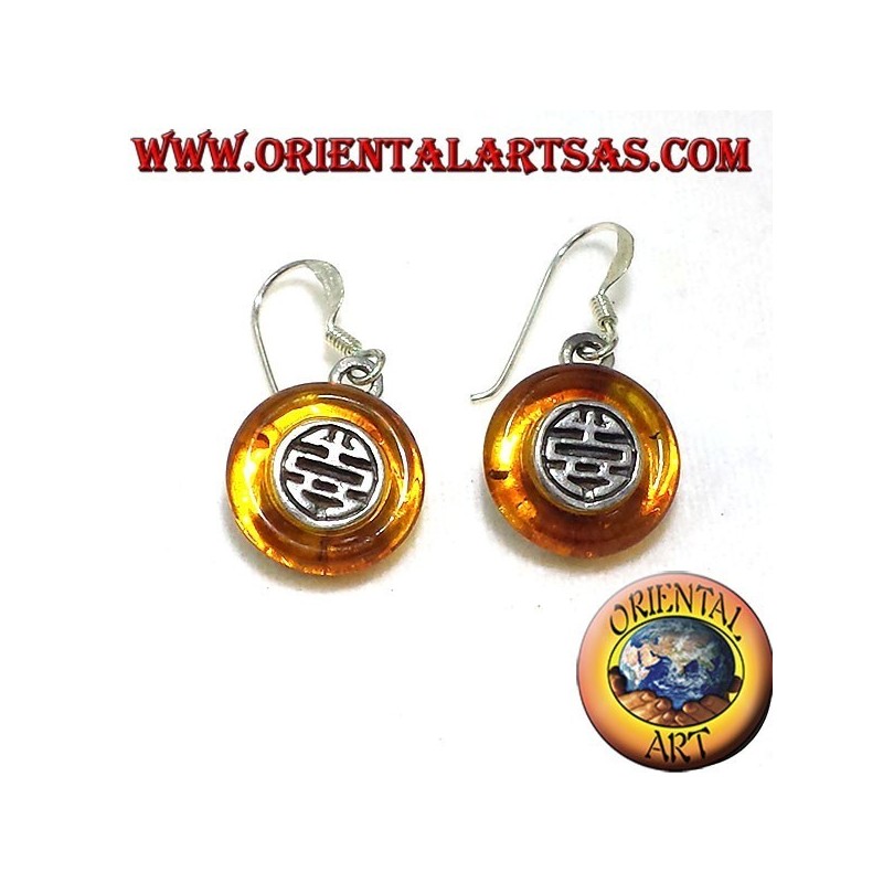 silver earrings with diskette in Amber