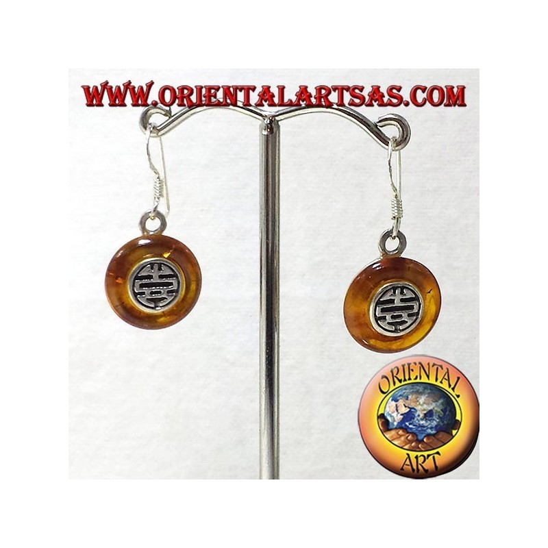 silver earrings with diskette in Amber