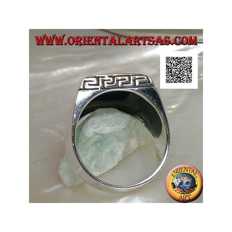 Silver ring with natural square turquoise surrounded by a Greek engraving (24)