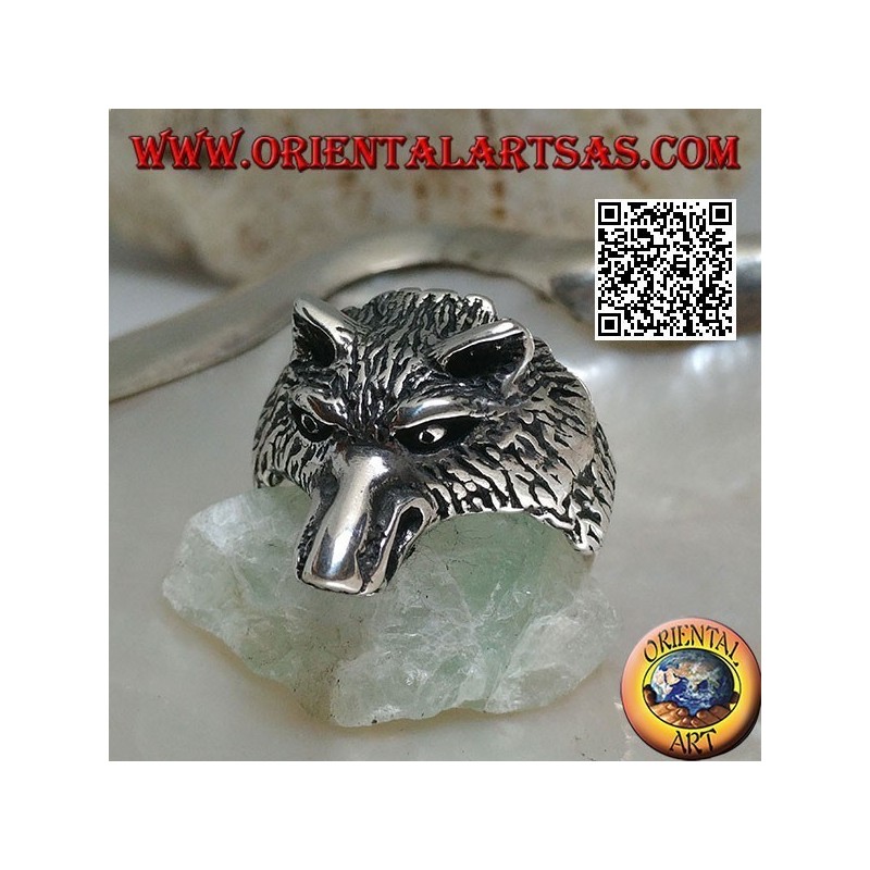 Silberring, arktischer Wolfskopf oder massiver Schneewolf (mittel)