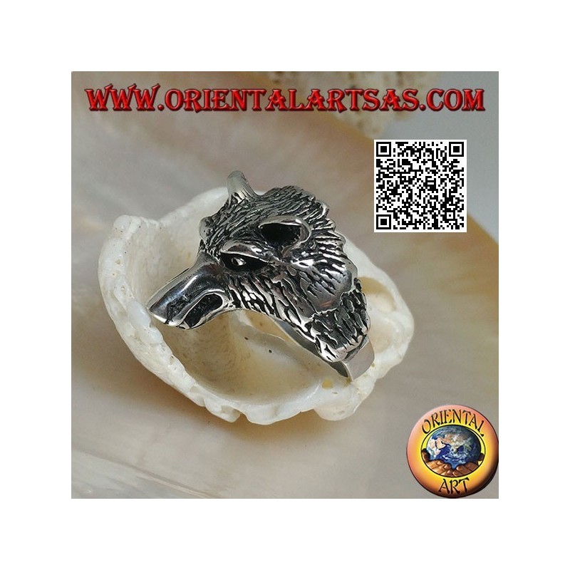 Silver ring, Arctic wolf head or massive snow wolf (medium)
