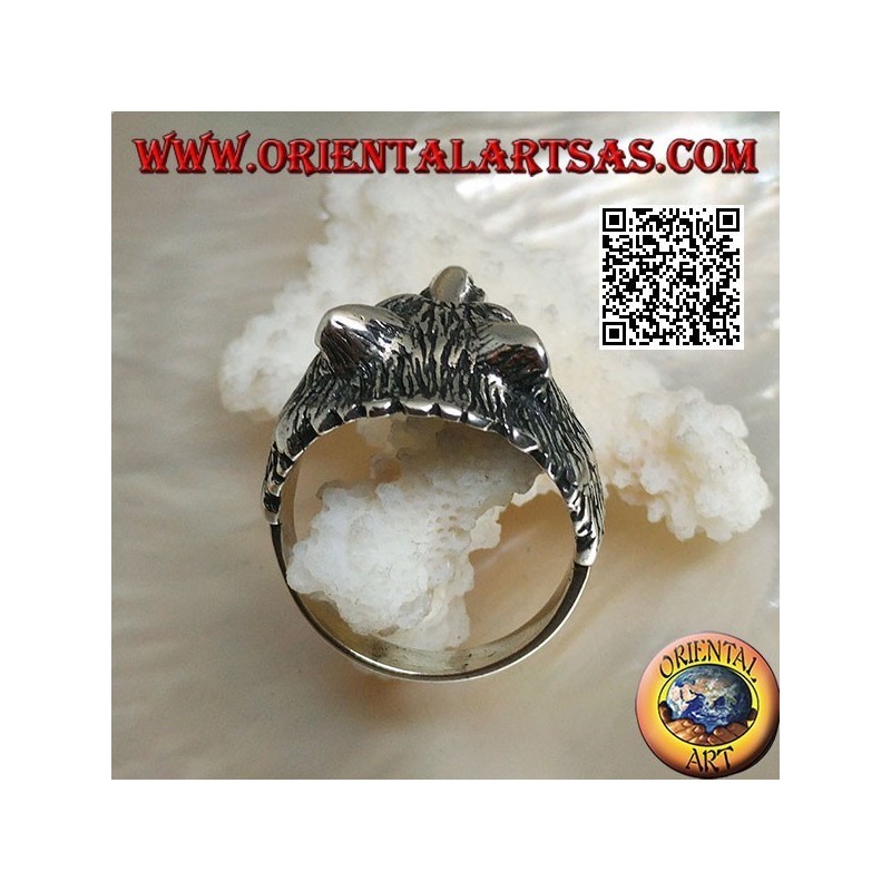 Bague en argent, tête de loup arctique ou loup des neiges massif (moyen)