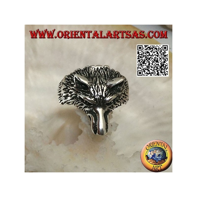 Bague en argent, tête de loup arctique ou loup des neiges massif (moyen)