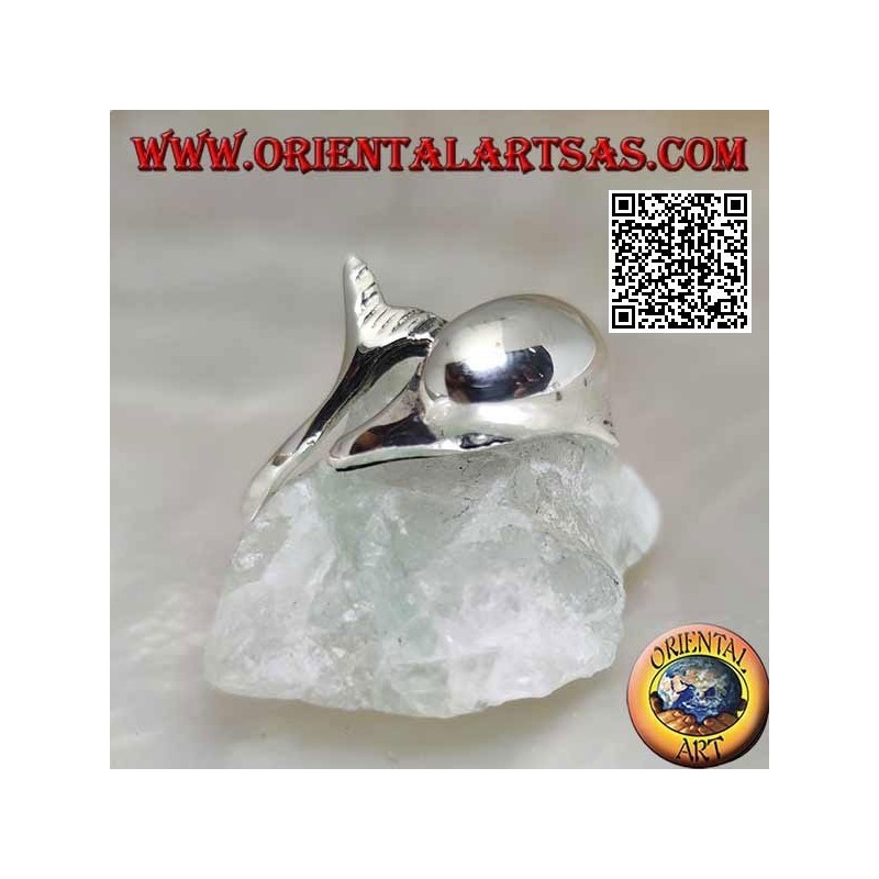Bague en argent, dauphin chassant son truc (Ouroboros)