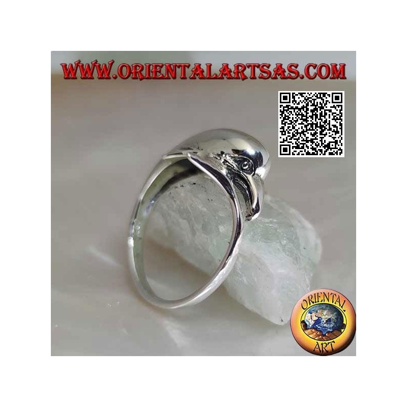 Anello in argento, delfino che insegue la sua coda (Ouroboros)