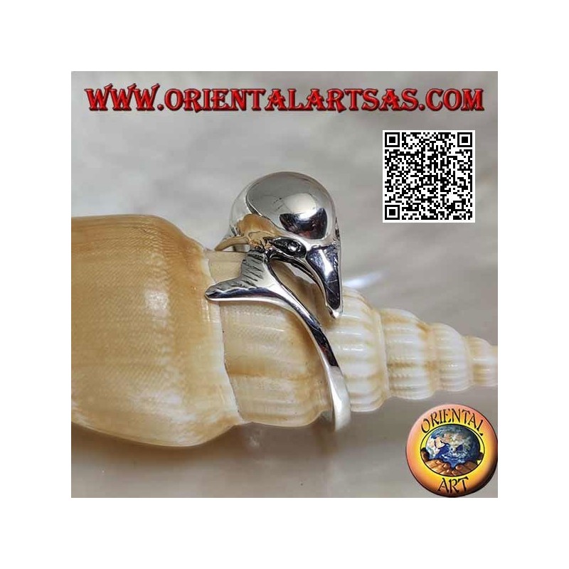 Bague en argent, dauphin chassant son truc (Ouroboros)