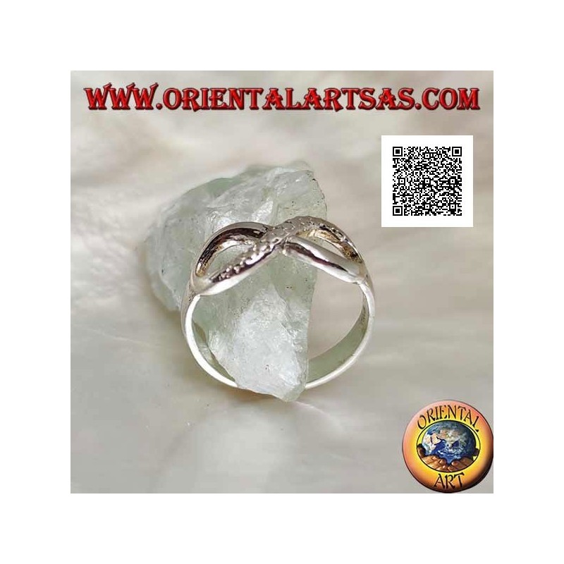 Bague en argent avec symbole de noeud infini avec une ligne lisse et l'autre peau de serpent