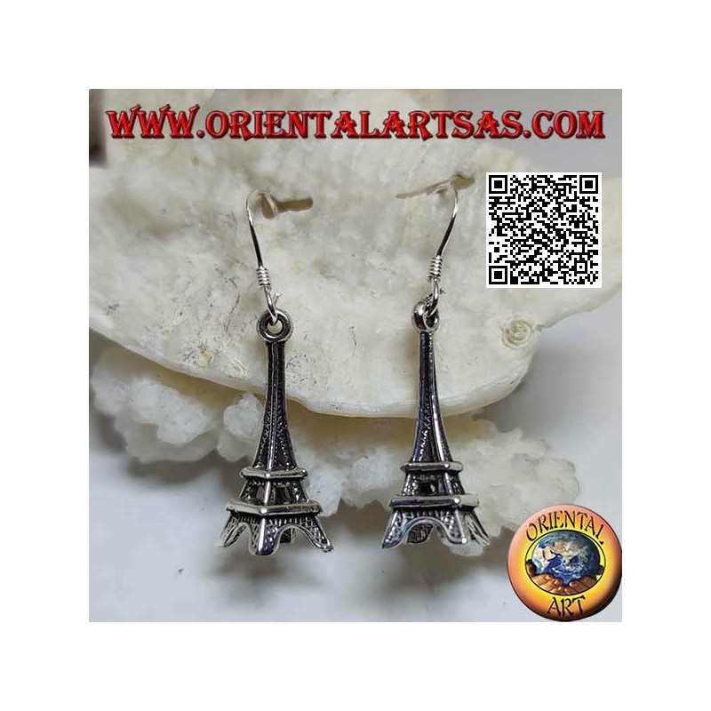 Silver drop earrings in the shape of the Eiffel tower (tour Eiffel de Paris)