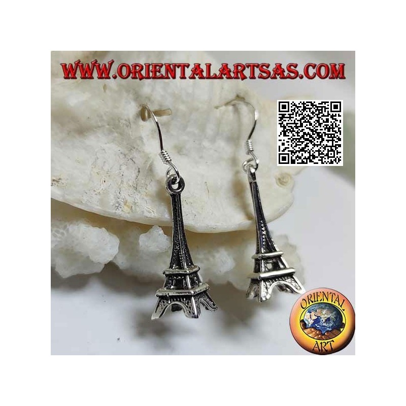 Silver drop earrings in the shape of the Eiffel tower (tour Eiffel de Paris)